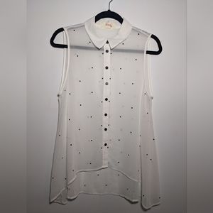 Kenji sheer white with black stone dots button down shirt